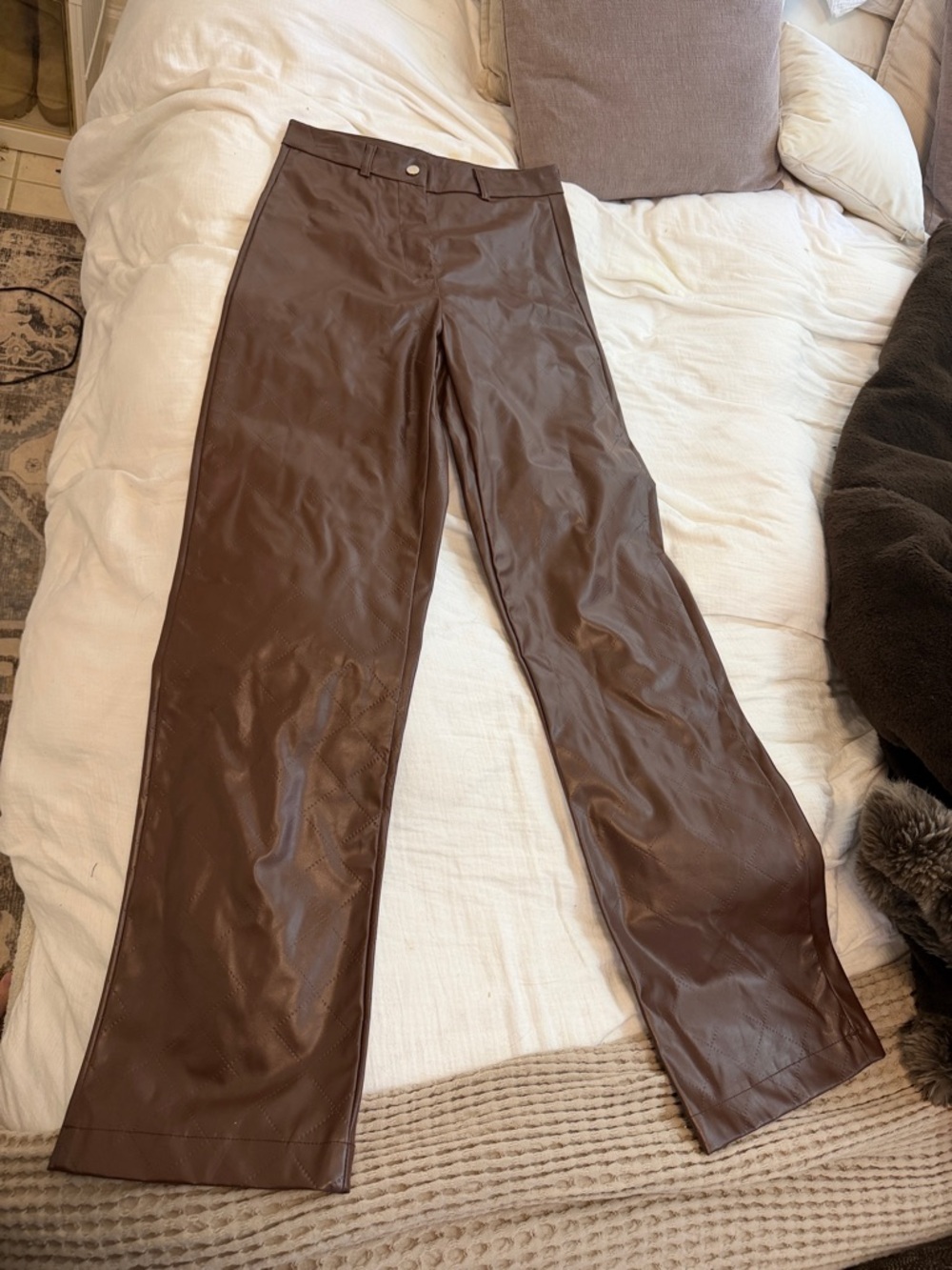 HEIN Brown Faux Leather Pants